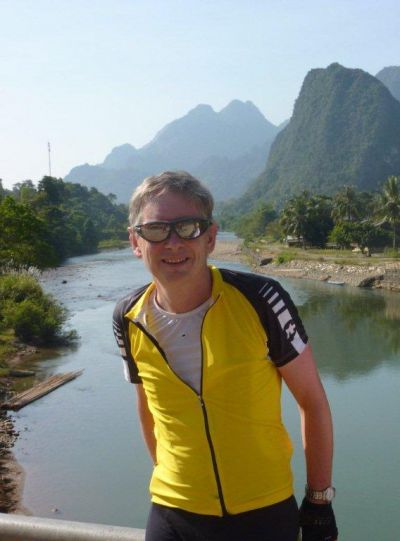 Andrew Clark Cycling on the  tour with redspokes